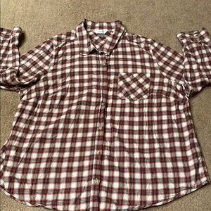 Red and White Casual Button Down Shirt with Gingham Pattern